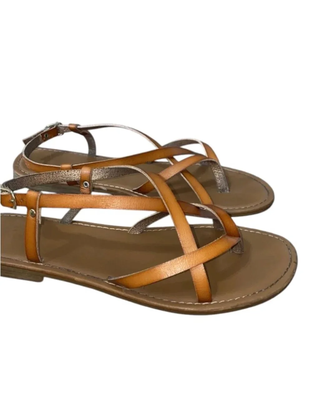 Tan Brown Strappy Sandals Size Neutral Open Toe Casual Summer Shoes 9.5